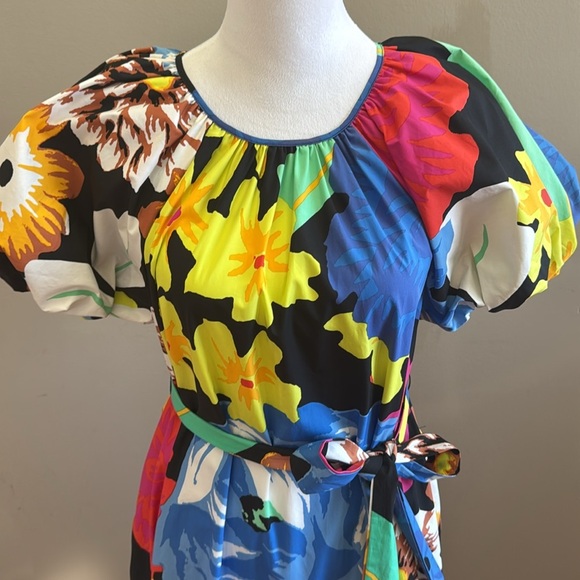 Christopher John Roger Floral Fiesta Puff Sleeve High Low‎ Dress Size S - Picture 8 of 13